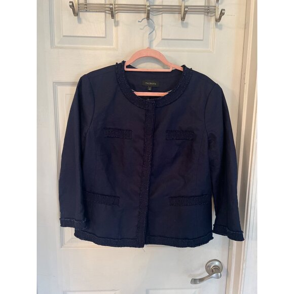 Talbots Blue Snap Button Linen Blazer Jacket Women's Size 14 - Picture 1 of 9